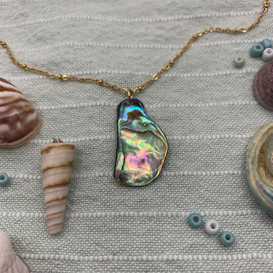 Necklace | paua shell 50 cm stainless steel golden