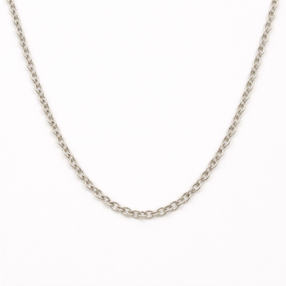 The Salty Dreamers "Create Your Own Silver" necklace features small, round links in a simple handmade silver chain, displayed on a plain white background.