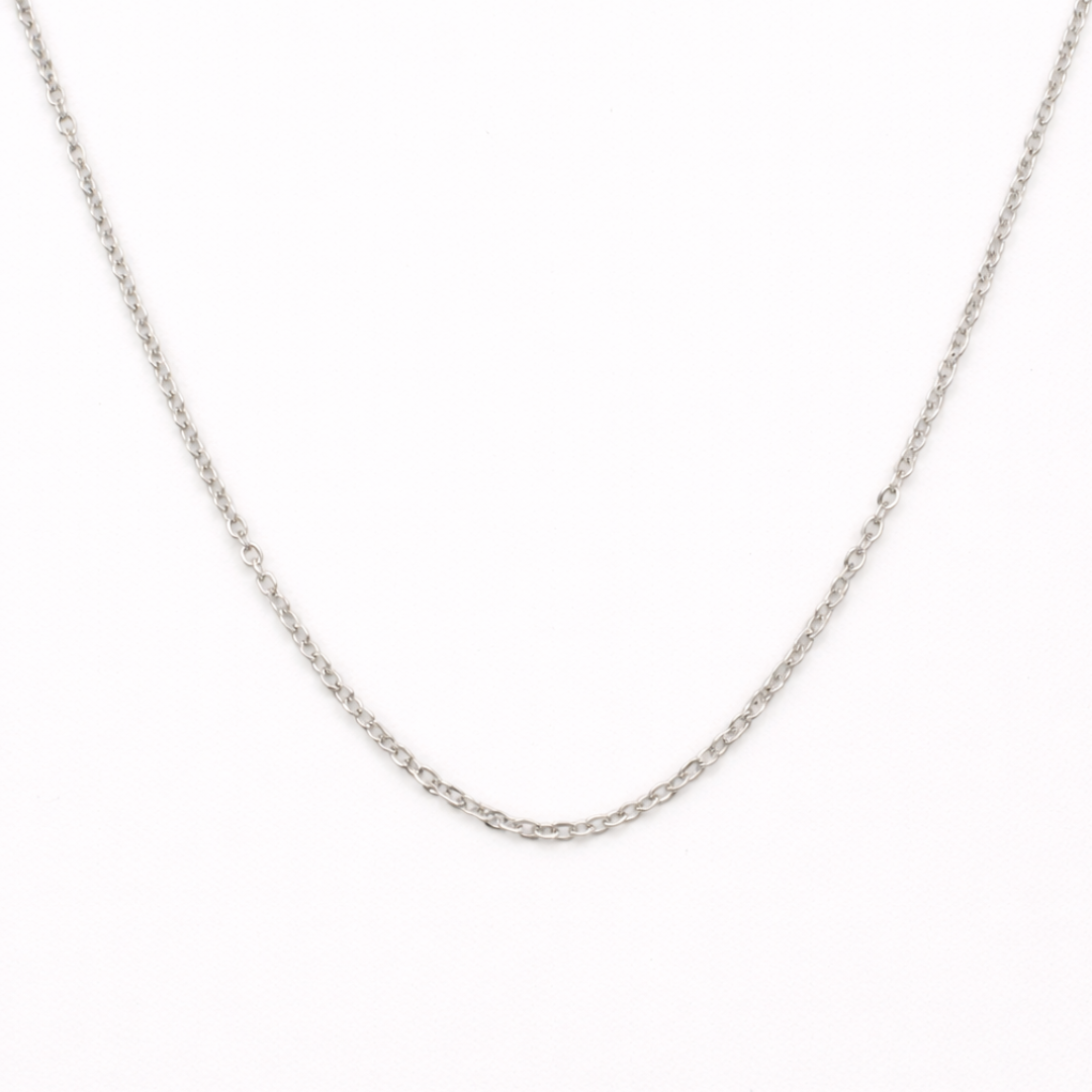 The Salty Dreamers Create Your Own Silver Necklace features a delicate handmade design with a fine silver chain, showcased on a plain white background to highlight its simple links and subtle shine.