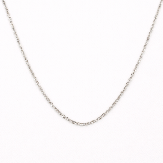 The Salty Dreamers Create Your Own Silver Necklace features a delicate handmade design with a fine silver chain, showcased on a plain white background to highlight its simple links and subtle shine.