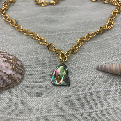 Necklace | paua shell 40 cm golden stainless steel