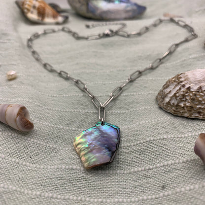 Necklace | paua shell 40 cm stainless steel paperclip
