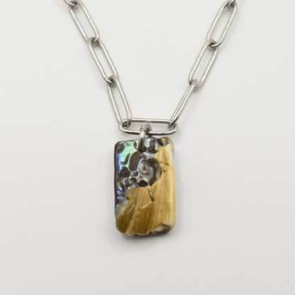 Necklace with a rectangular pendant on a white background