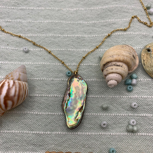 Necklace - paua shell 40 cm golden stainless steel