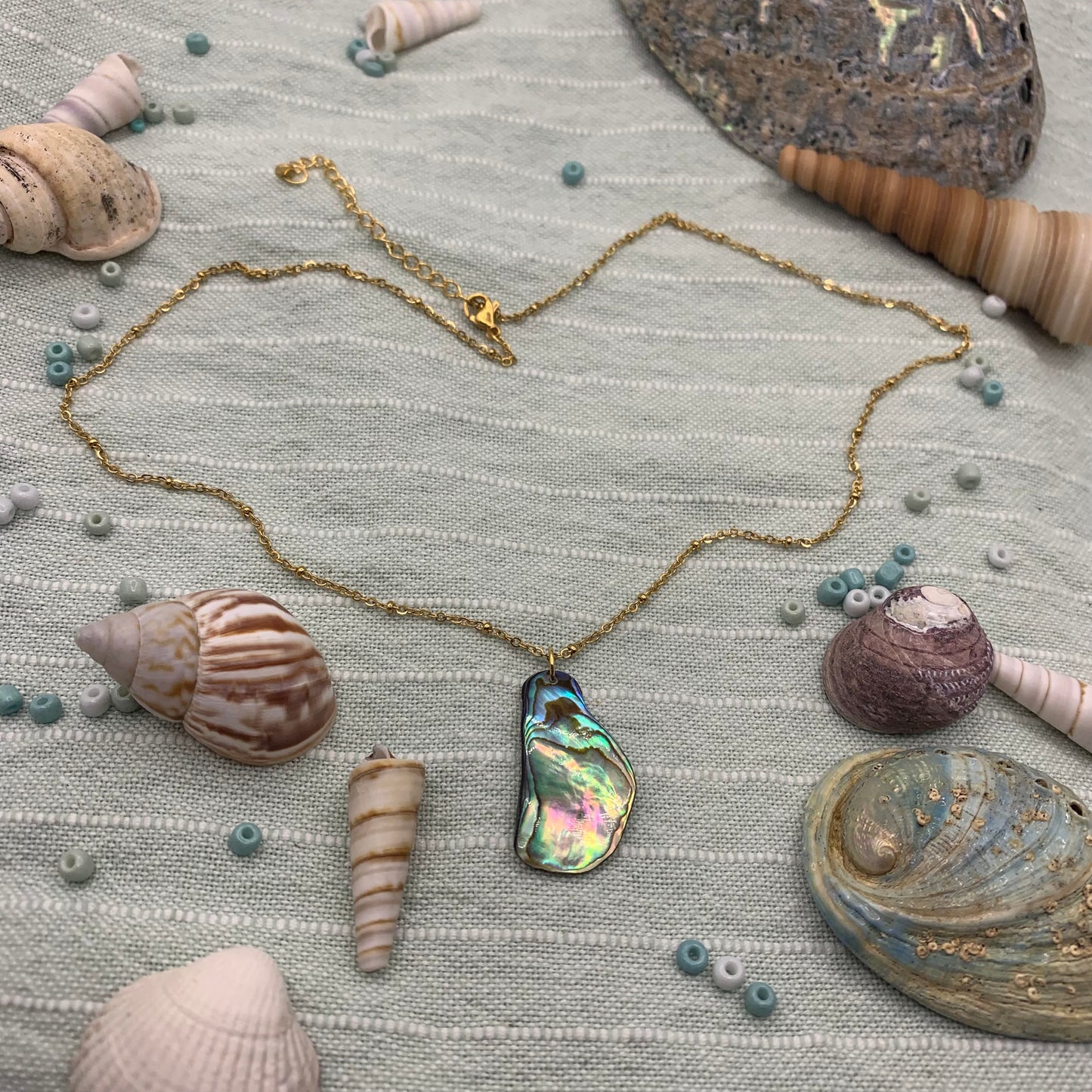 Necklace - paua shell 50 cm stainless steel golden