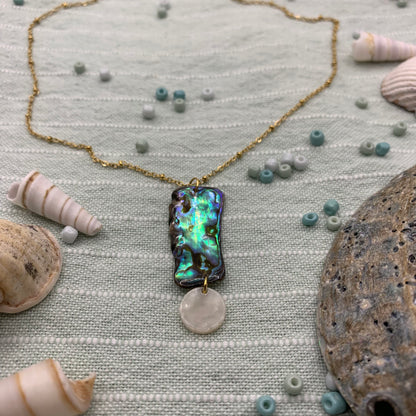 Necklace | paua shell 50 cm golden stainless steel with pendant