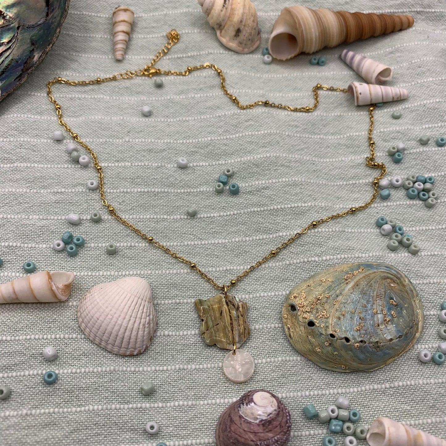 Necklace - paua shell 50 cm golden stainless steel