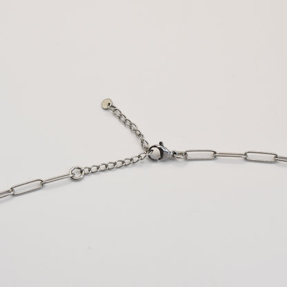 The Salty Dreamers Necklace | Paua Shell Pae features a handmade silver chain with elongated oval links, an adjustable extension, and lobster clasp closure—a stunning piece of New Zealand jewelry displayed on a white background.