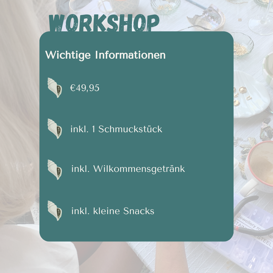 Teal information card with text on a blurred background